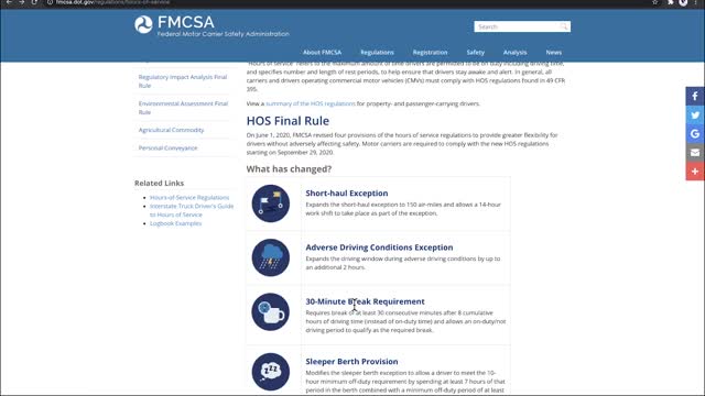 Hours of Service 2020 Update - Short Haul, Adverse Conditions, 30 Minute Rest Break, & Sleeper Berth