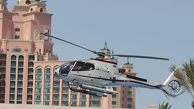 Helicopter landing at the Palm in Dubai.