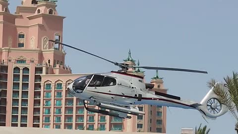 Helicopter landing at the Palm in Dubai.