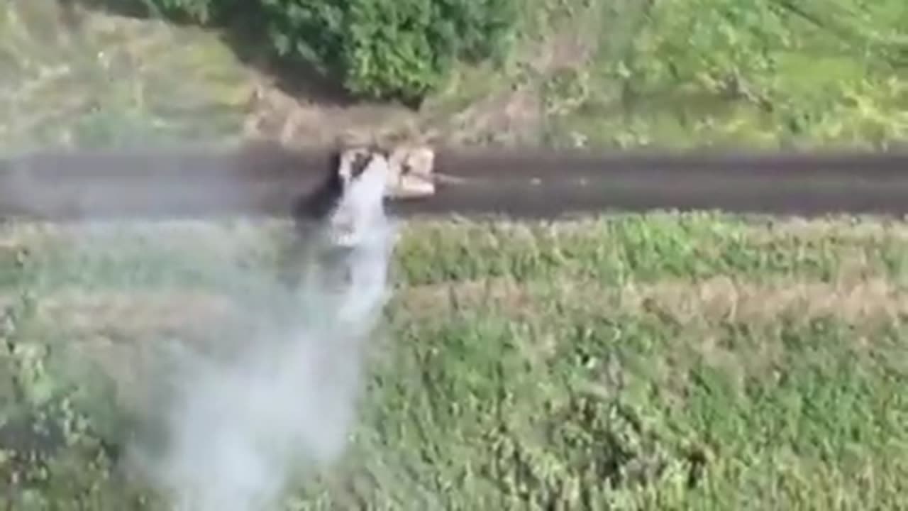 Ukrainian tank explodes after a direct hit from Russian artillery