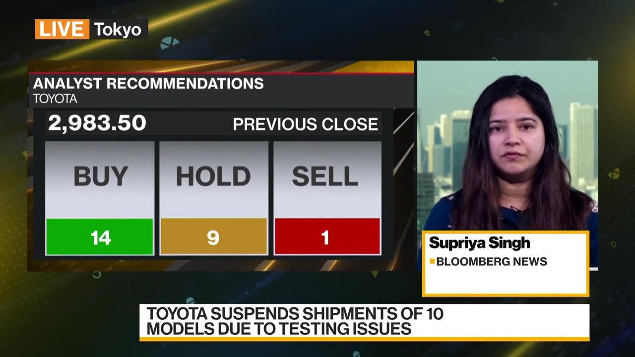 Toyota Motor Suspends Shipments of 10 Models on Testing Issues
