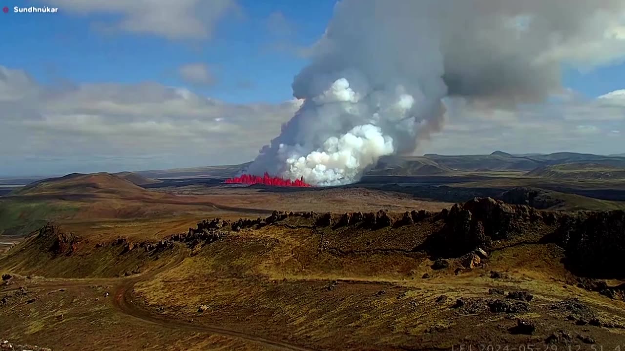 Iceland volcano erupts again, spewing smoke and lava