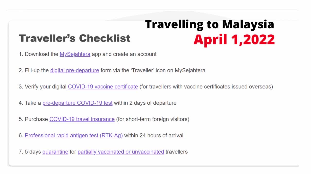 ✅🇲🇾📢Malaysia Traveller’s Checklist from April 01,2022||Updated checklist for travelling to Malaysia