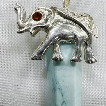 Sterling Silver Elephant Lucky Pendant with Howlite (1.5” x 0.75”). Rare Find