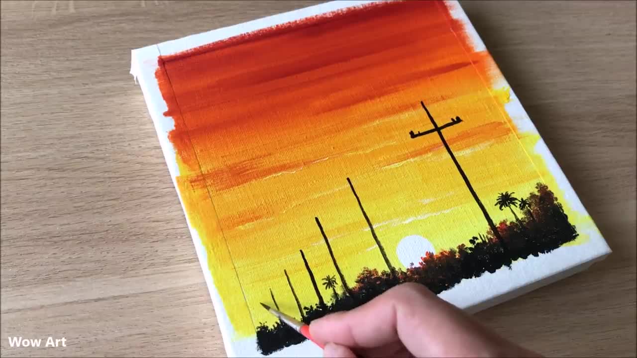 Daily Challenge Power lines at sunset painting