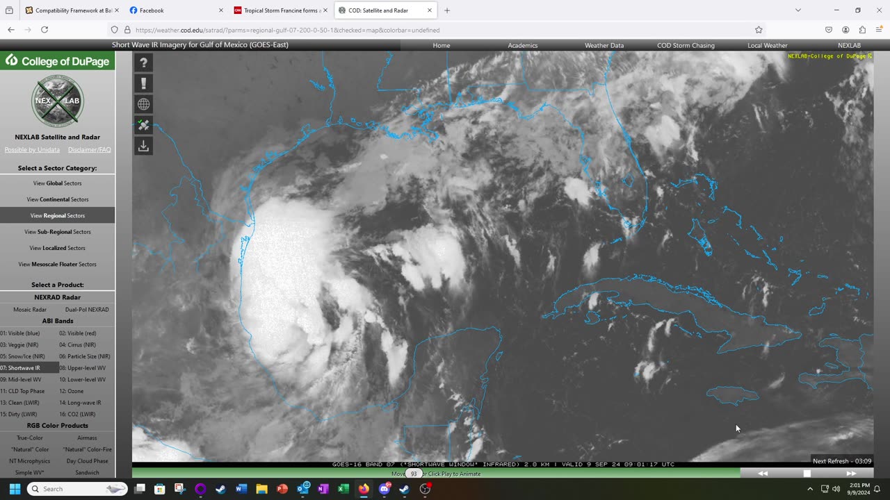 Tropical Storm Francine Forming Overnight - IR View