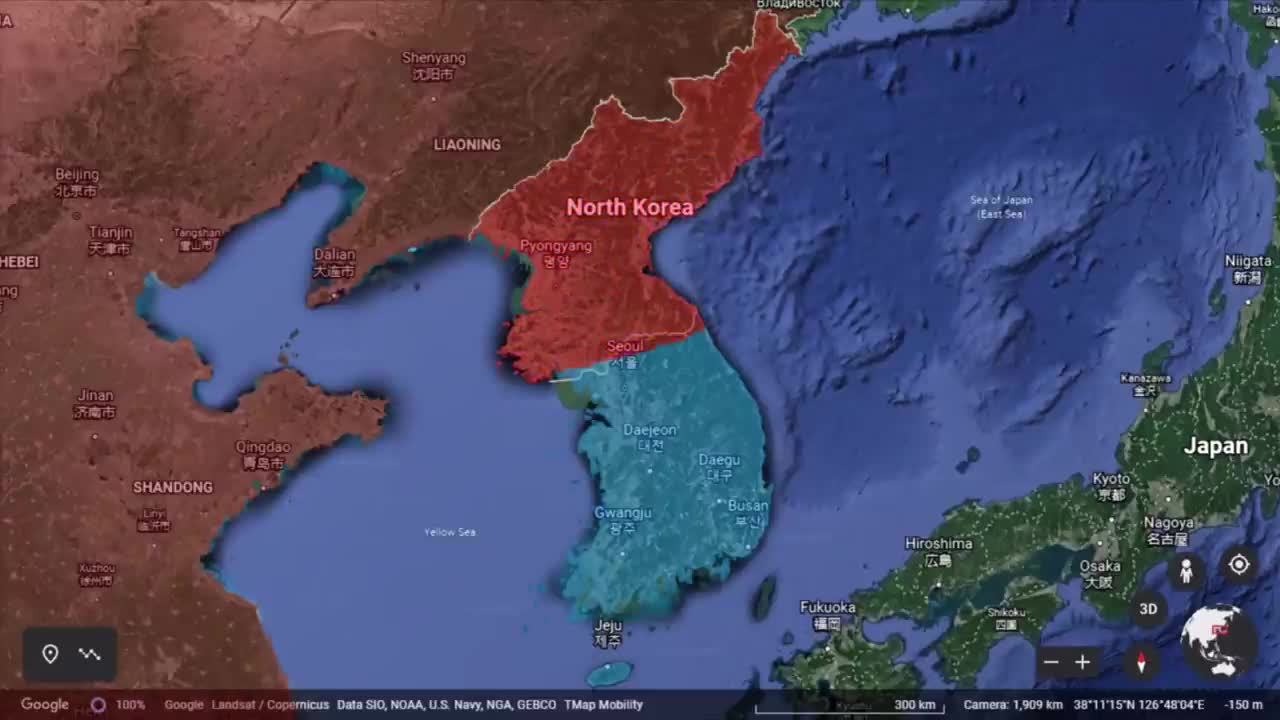 The Korean War in 30 seconds using Google Earth