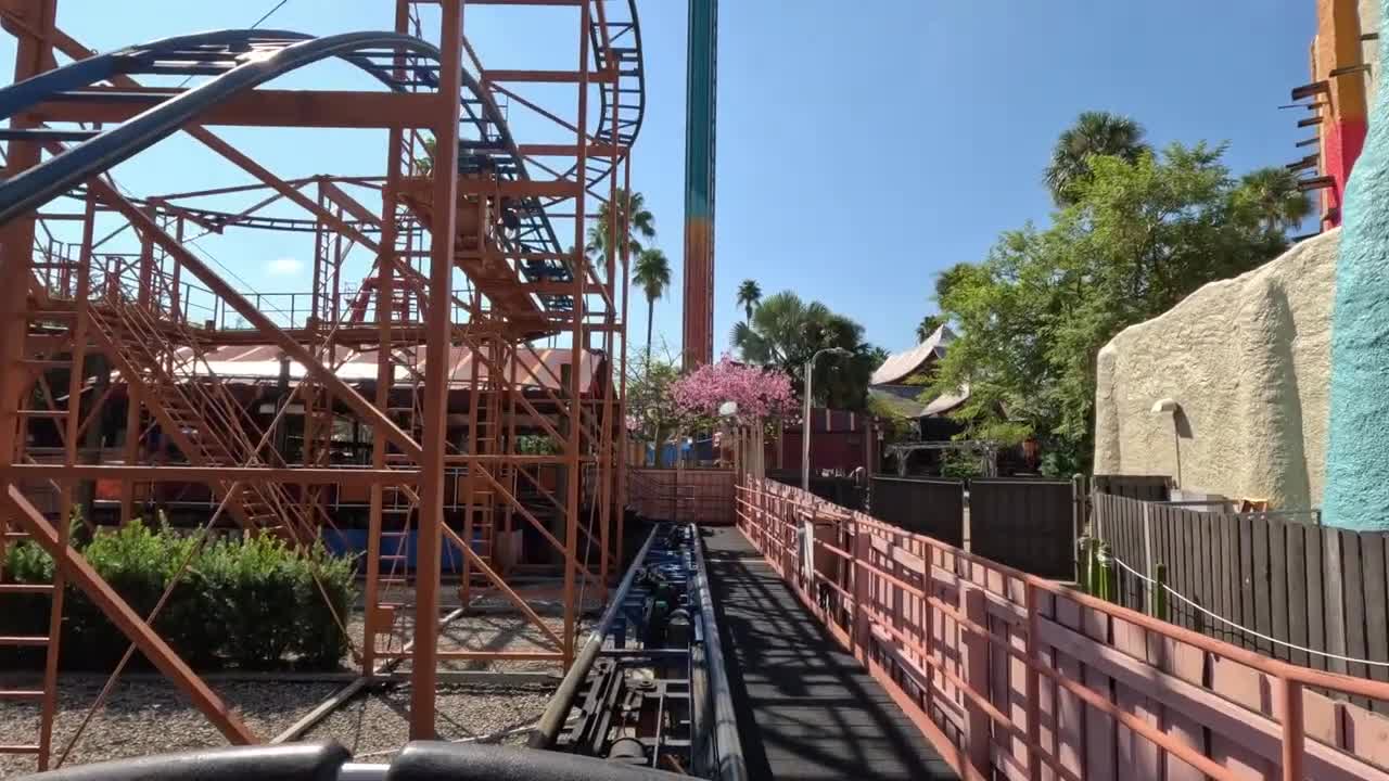 Sand Serpent front seat on ride 5.3K POV @30fps Horizon Locked; Busch Gardens Tampa