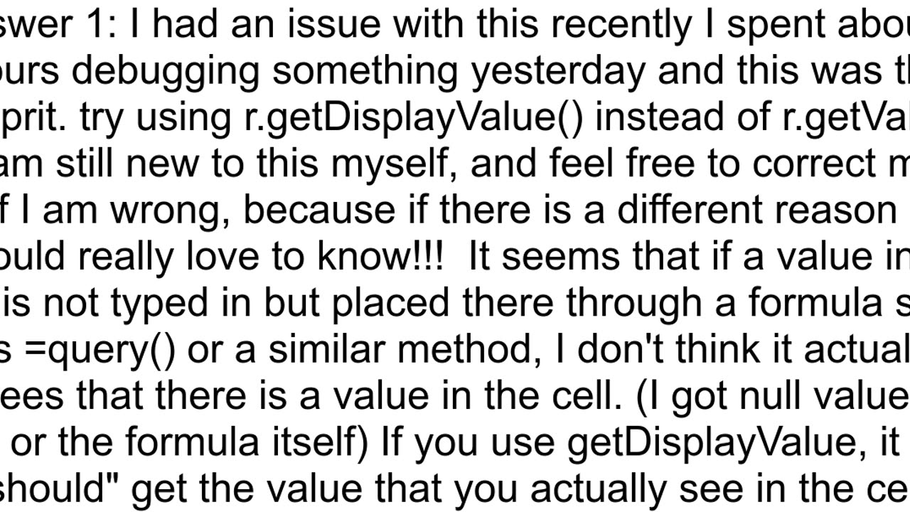 Google Script getvalue Not Working With Cells With a Formula In It