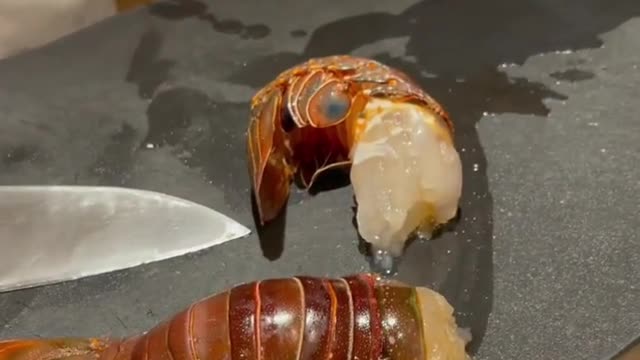 Chef cutting lobster