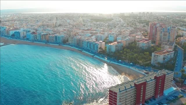 aerial view of beach and coast costa blanca coast sunset