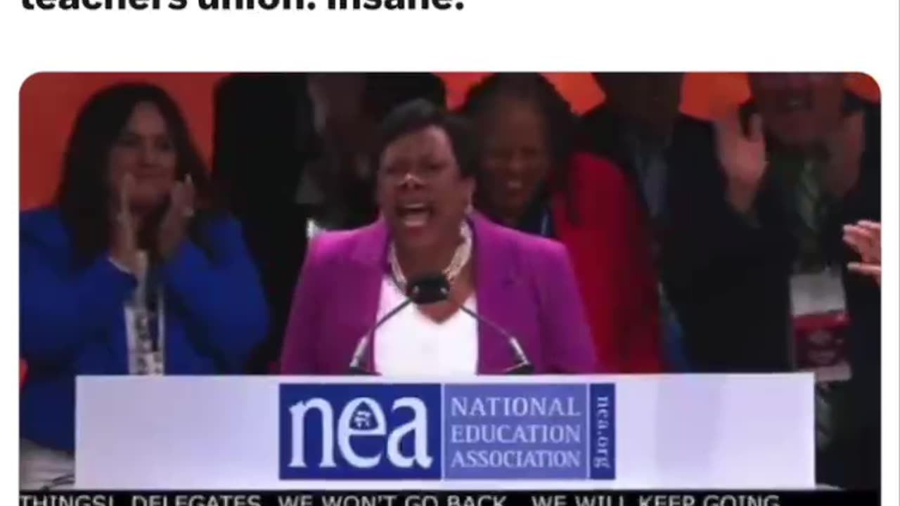 Becky Pringle President of the NEA Lets Her demon take control during this speech.