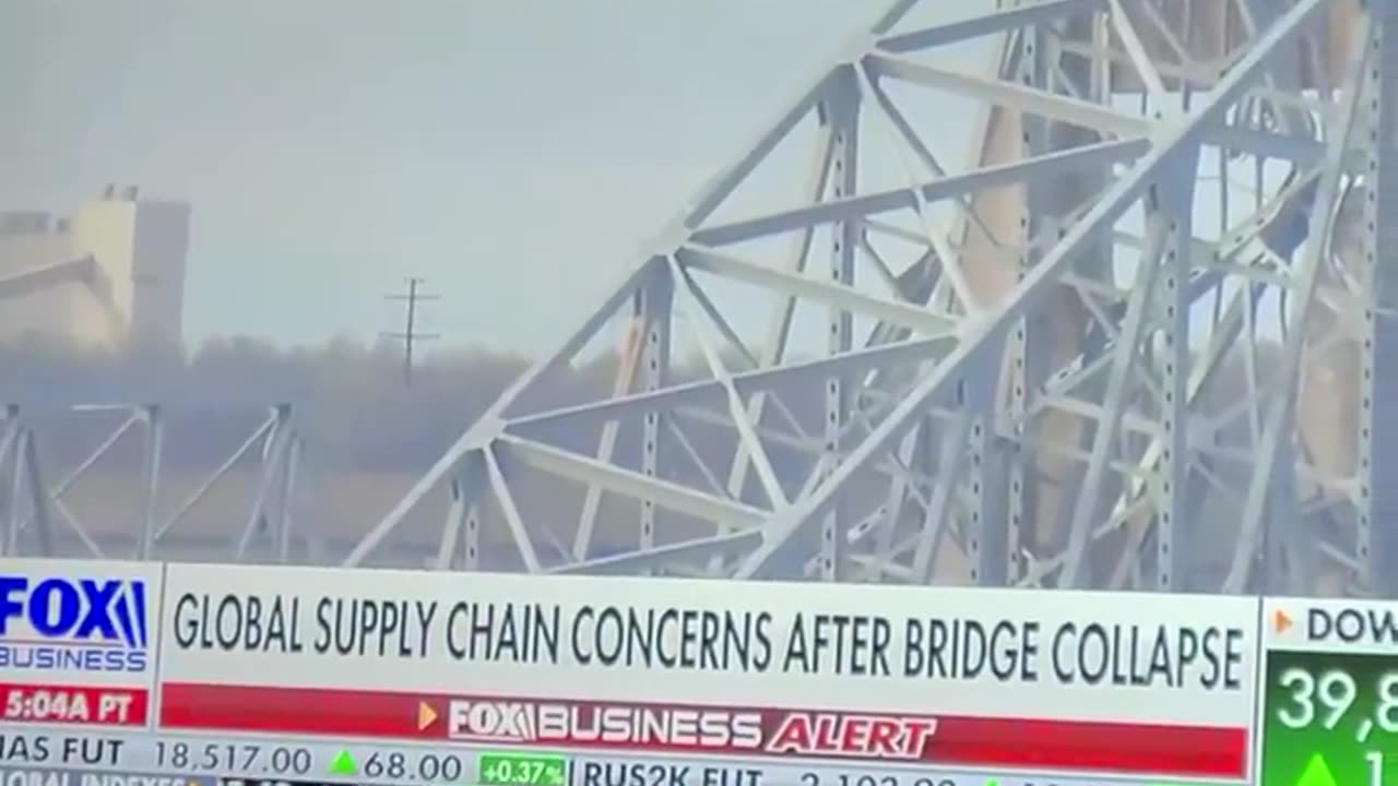 CGI footage of news showing birds disappearing near fallen bridge