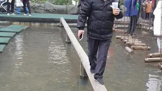 crossing by a log bridge easily