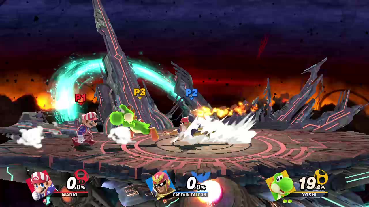 Mario vs Captain Falcon vs Yoshi on Final Destination (Super Smash Bros Ultimate)