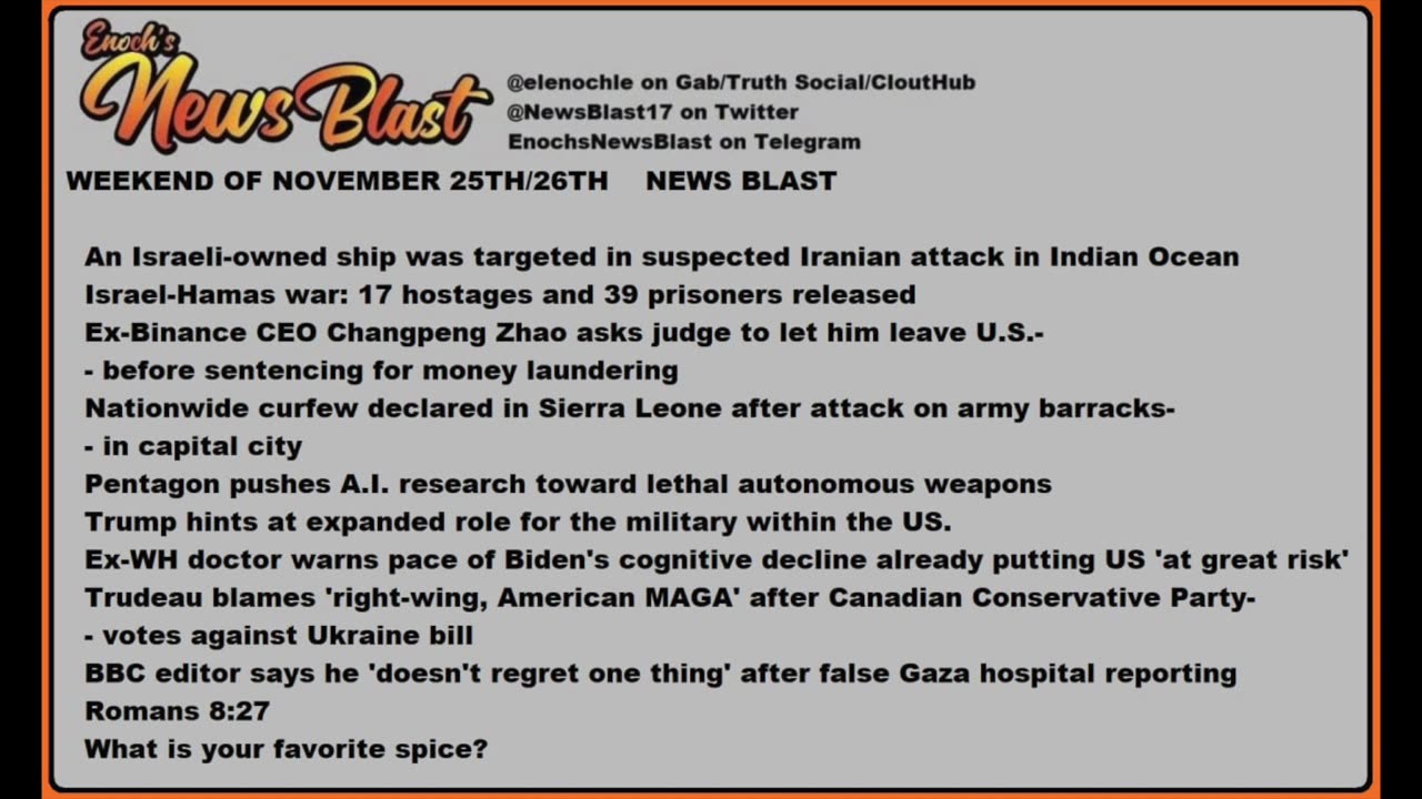 Weekend of November 25/26, 2023 News Blast.