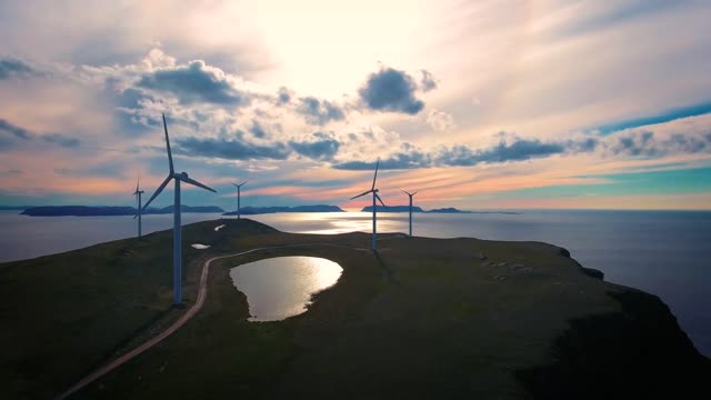 windmills for electric power production arctic view havoygavelen park northern norway