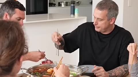 How good is a hot pot with mates! One spicy soup and one pork soup served in a hot pot dish