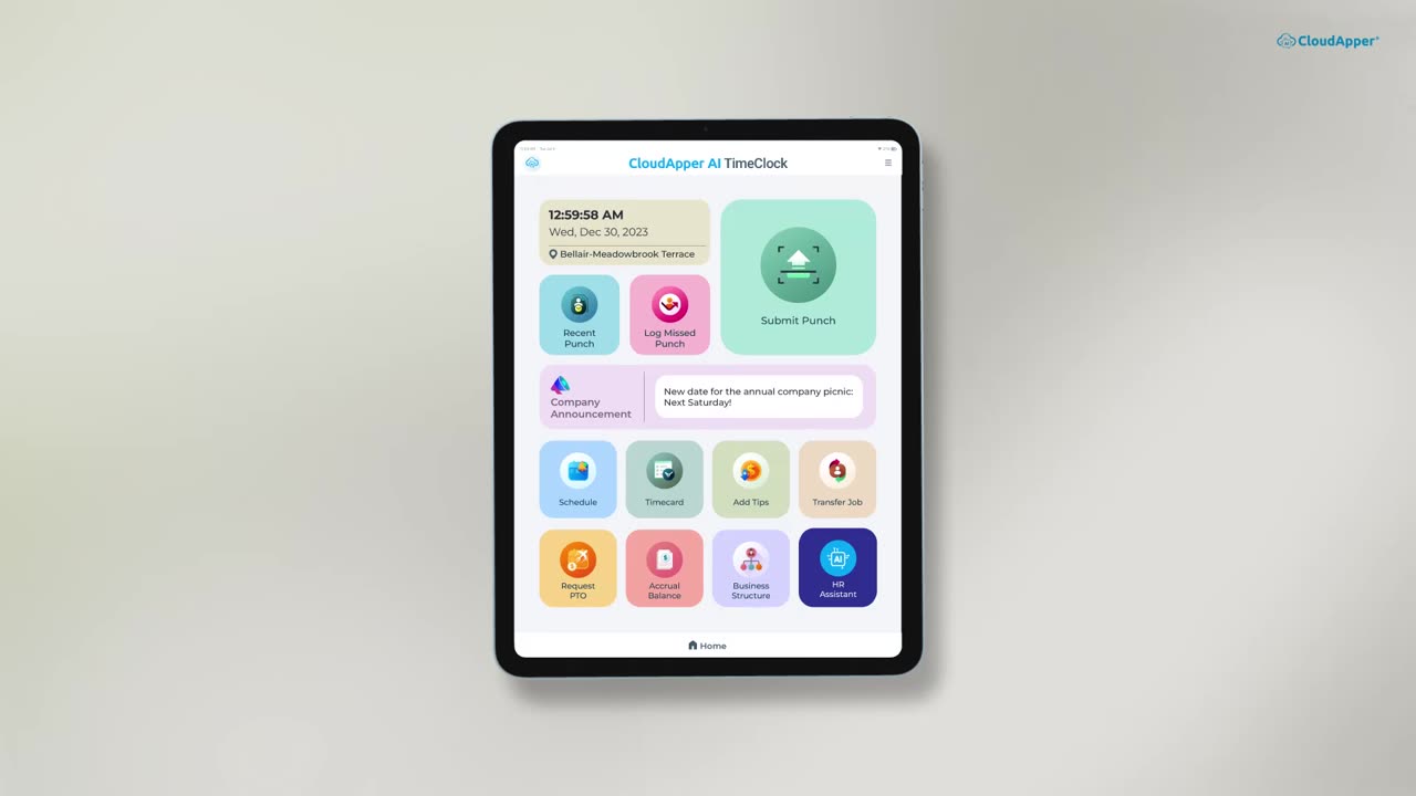 Affordable iPad/Tablet-Based Time Clock Solution for UKG (Kronos) and ADP | CloudApper AI TimeClock