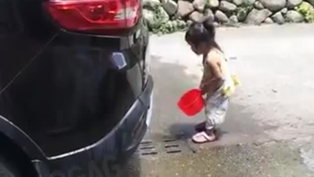 Lovely Baby cleaning Car. so cute. ❤️❤️❤️❤️