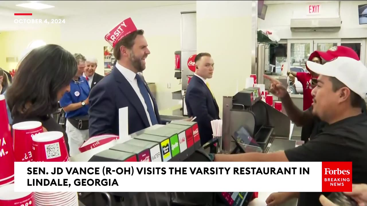 JD Vance Puts On Fast Food Hat During Visit To The Varsity In Lindale, Georgia