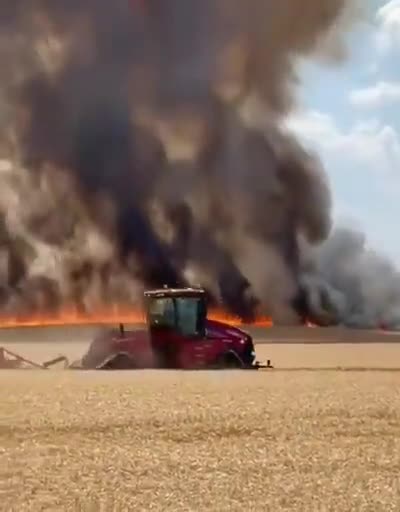 100 hectares of wheat fields in Romania set on fire.