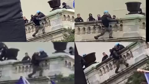 Jan 6 Protester pushed off of Capitol Bannister falling. Was carried off in stretcher