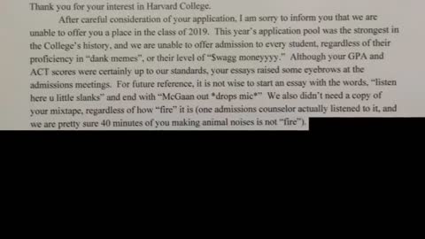 Harvard College rejection letter