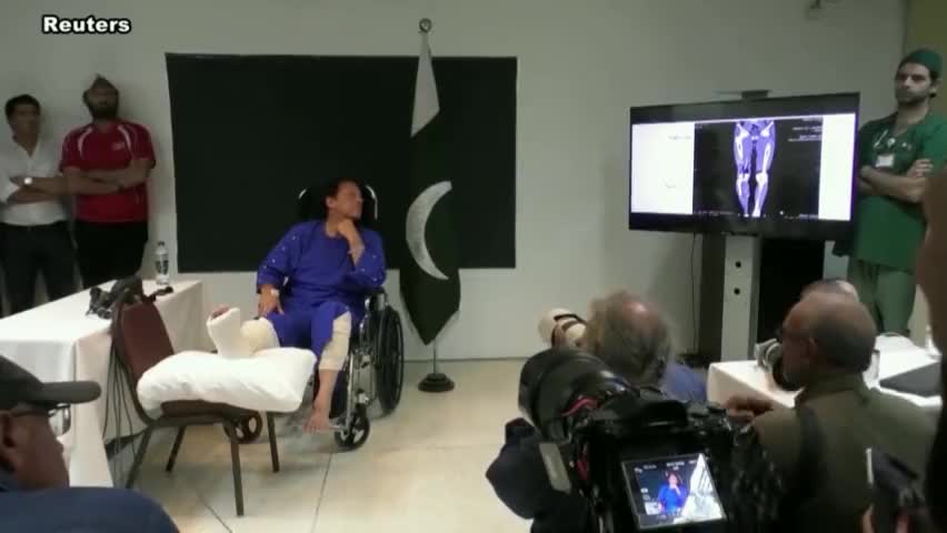 Footage shows former Pakistani PM Imran Khan talking to journalists at a hospital