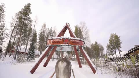 Winter & first snow at Santa Claus Village Arctic Circle Rovaniemi Lapland Finland Santa's reindeer