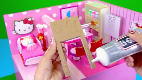 How To Make Pink Unicorn House with Bunk Bed, Rainbow Stairs from Polymer Clay | DIY Miniature House