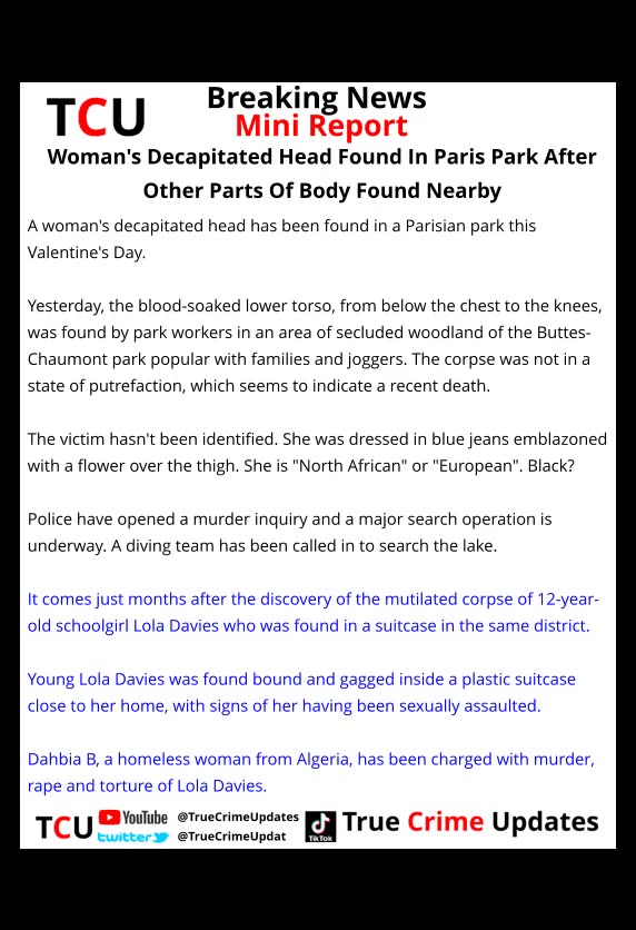 Woman's Decapitated Head Found In Paris Park After Other Parts Of Body Found Nearby