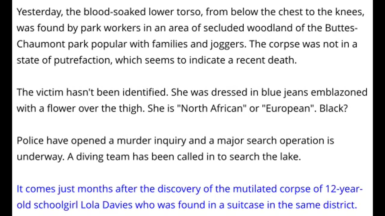 Woman's Decapitated Head Found In Paris Park After Other Parts Of Body Found Nearby