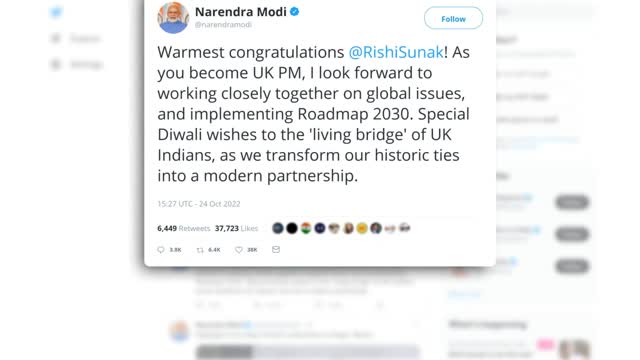 Indian PM congratulates new UK PM