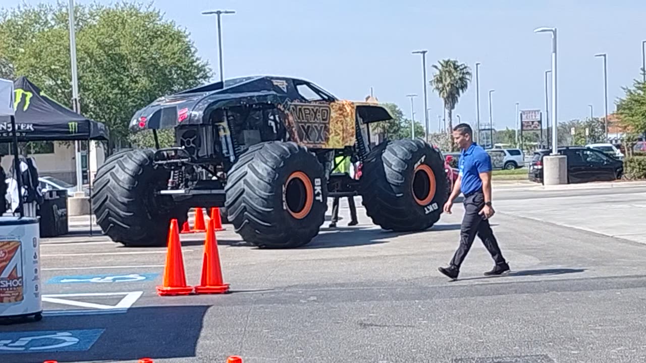 Monster jam truck at gas station