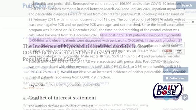 Heart Injury: Vaxed vs. Unvaxed • A study looked at 197,000 unvaxed patients and found 9 cases of myocarditis and 11 cases of pericarditis (102 per million).