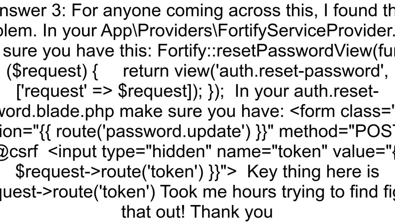 Laravel The token field is required while reset password
