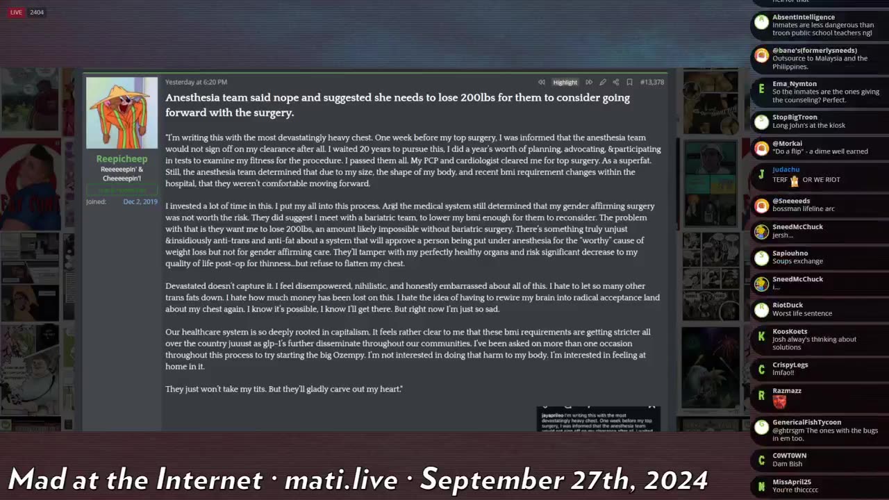 deathfat Carissa cries - Mad at the Internet (September 27. 2024)