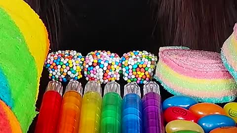 Rainbow Desserts, Edible Crayon, Jelly, Mochi #zoeyasmr #zoeymukbang #bigbites #mukbang #asmr #food