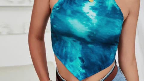 Tie-Dye Halter Neck Point Hem Top