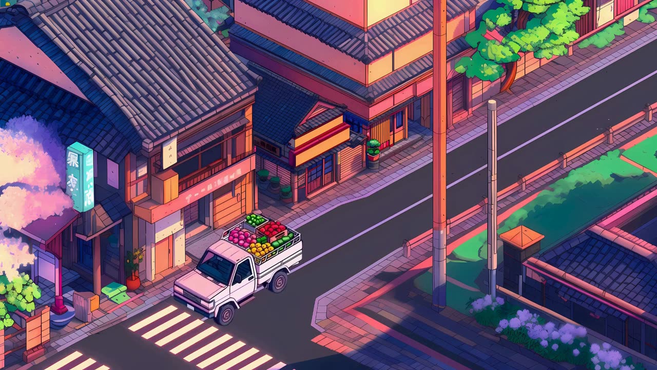 Lofi Chillhop - Market Dusk - Relaxing Study Music & Pixel Art