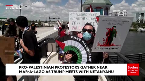 Protestors Demonstrate Near Mar-a-Lago Ahead Of Donald Trump's Meeting With Benjamin Netanyahu