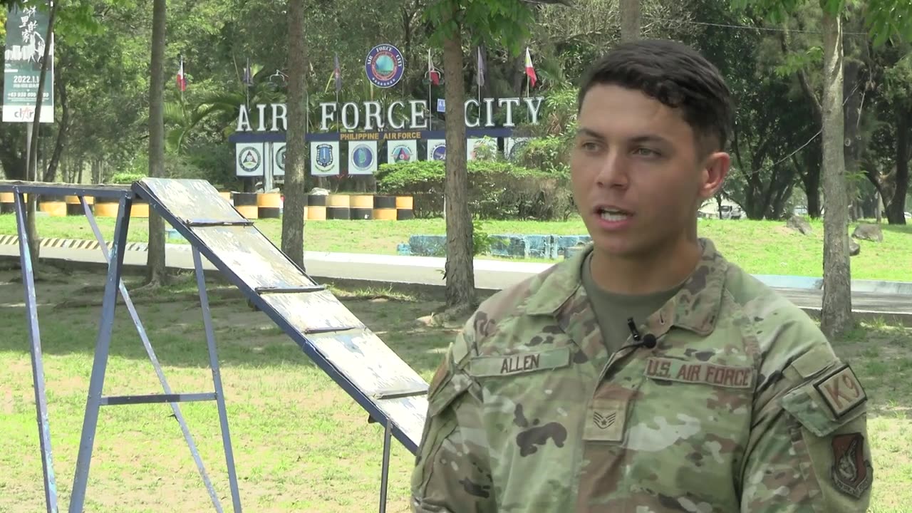 Balikatan 23 | Staff Sgt. Allen conducts an interview during Bilateral K9 Training