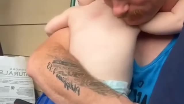 Cute Baby Knows Who Will Protect Him