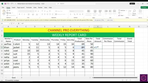 Weekly Report Card In Excel | Sarfraz Legacy