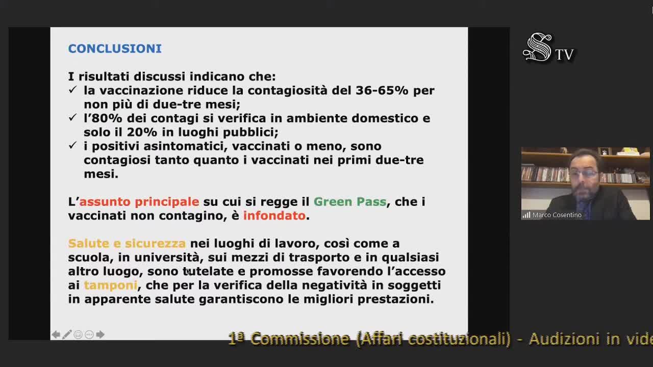 Audizione del Prof. Marco Cosentino in Commissione Affari Costituzionali del Senato: Green Pass