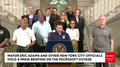 JUST IN- New York City Mayor Eric Adams Holds A Press Briefing On The Microsoft Outage