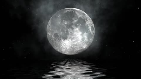 Beautiful full moon on dark sky with water reflections 3D [Free Stock Video Footage Clips]