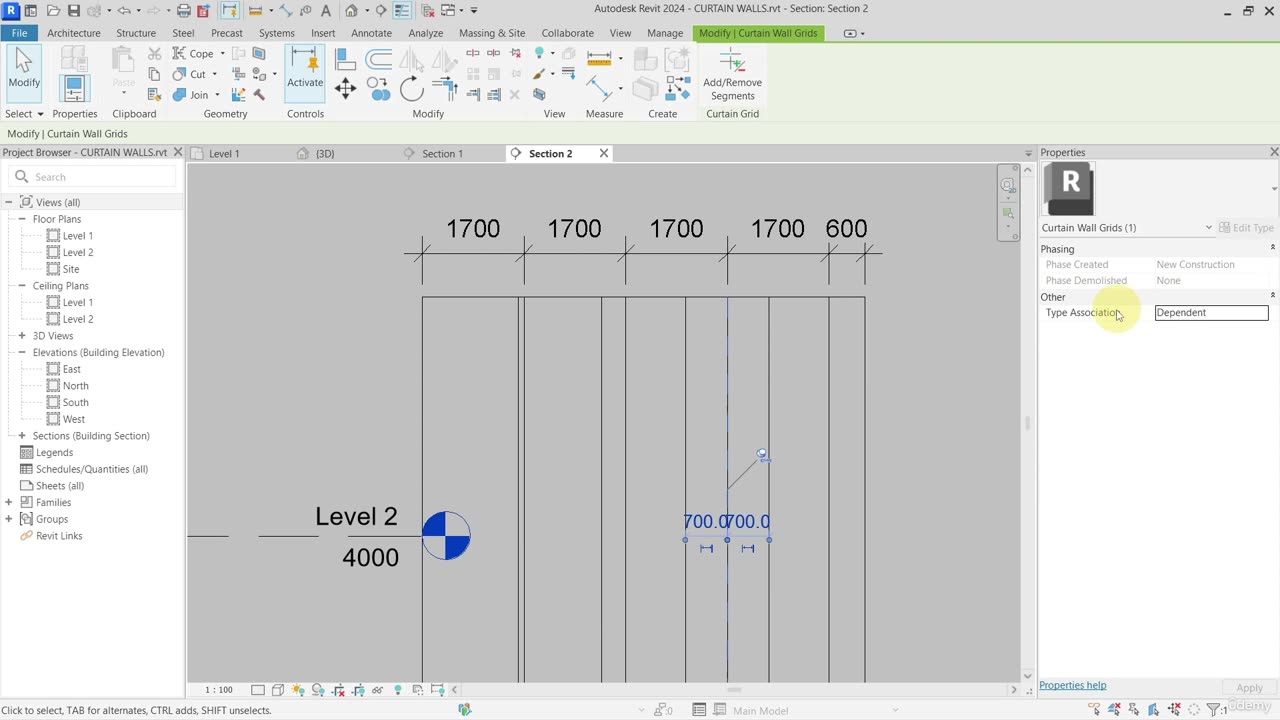 3. Curtain wall grids - automatic creation Autodesk Revit 2024