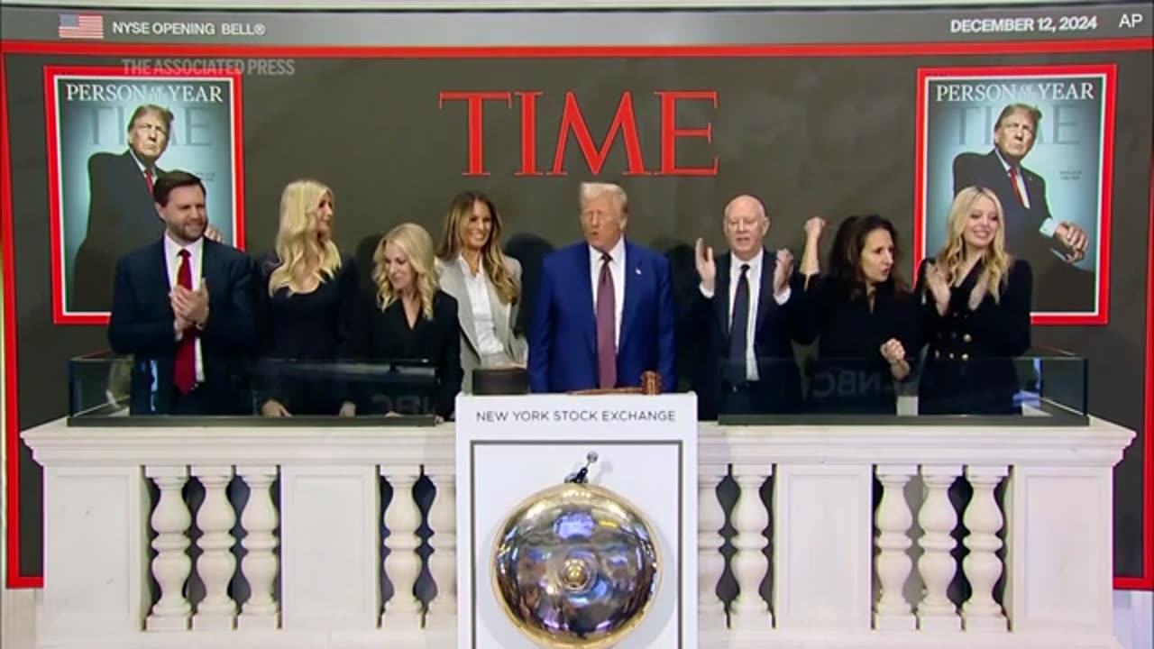 Moment Trump rings opening bell at NYSE as Time's Person of the Year